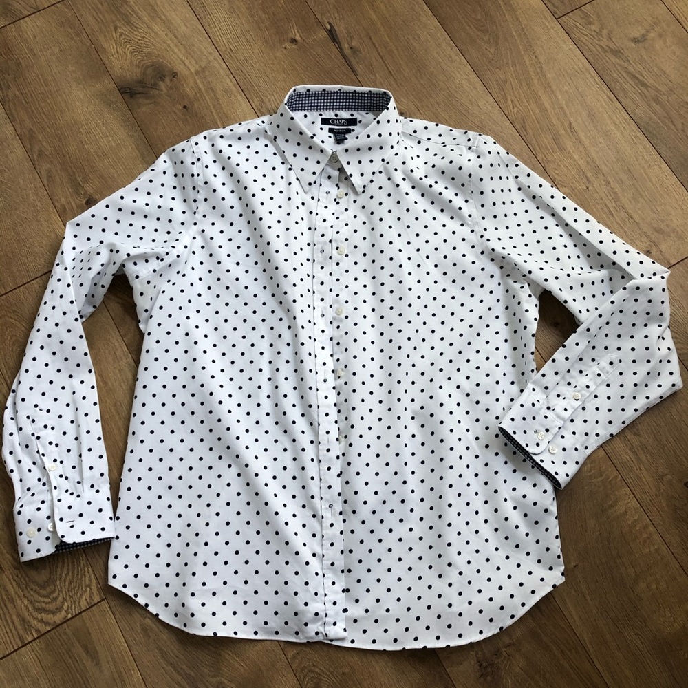 Chaps Button Down Shirt Navy/White Polka Dot XL